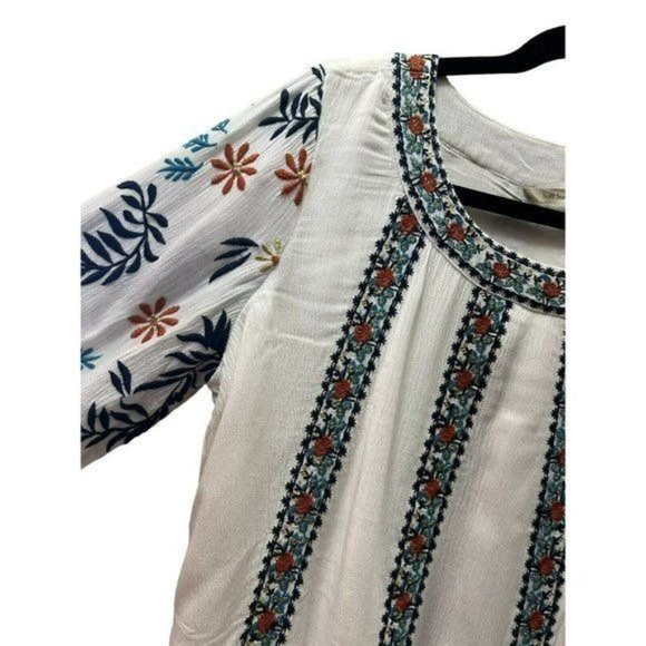Women Tunic Eleandra Gauze Top Long Sleeved Embroidery White And Floral XS - Picture 4 of 10